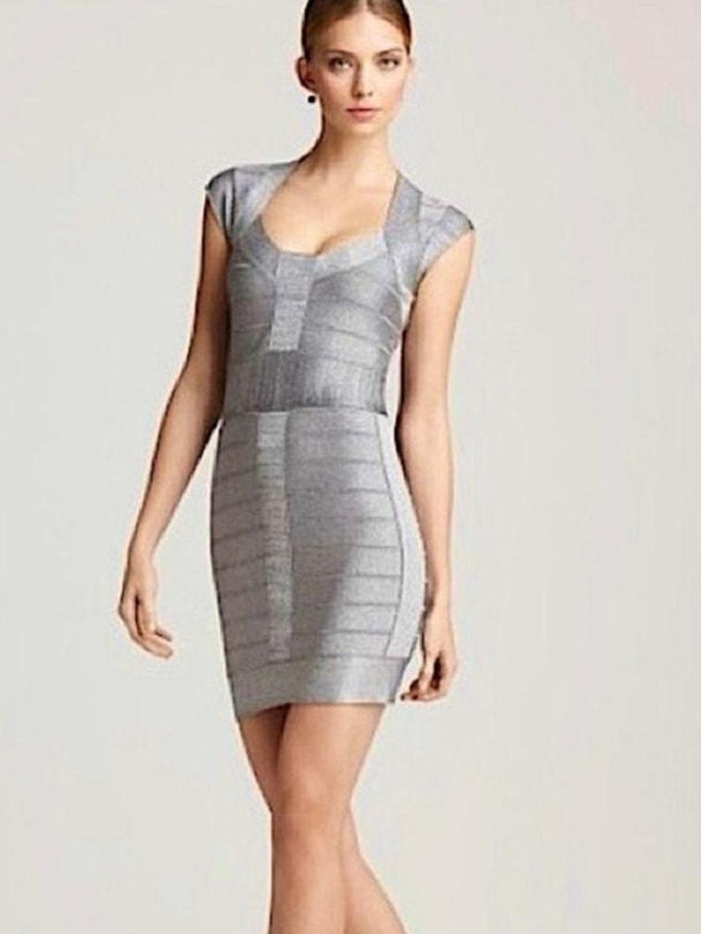 French Connection Silver Cap-Sleeve Mini Dress